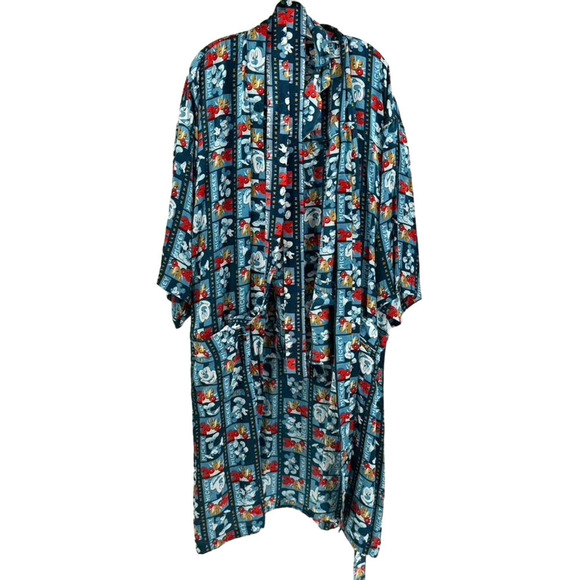 Vintage Disney Millenium Mickey Mouse Silk Sleep Shirt Robe Set Sz XL/OSFM Blue - Picture 1 of 11